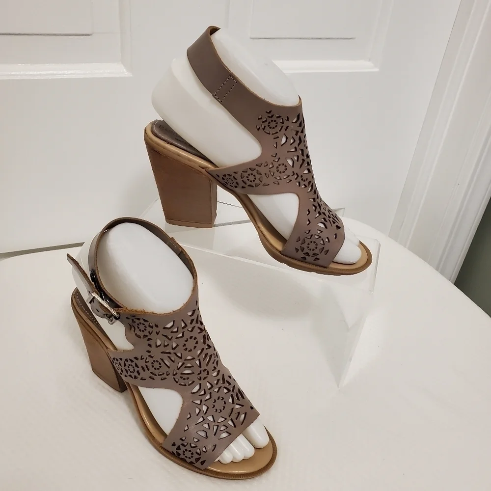Barbara Barbieri Slingback Cutout Leather Peep Toe Heels Size 6 boho